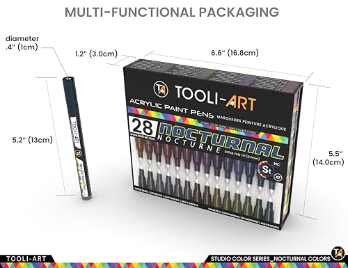 28 Dark Nocturnal Colors Acrylic Paint Pens Studio Color Series Markers Set 0.7mm Extra Fine Tip (28 Count)