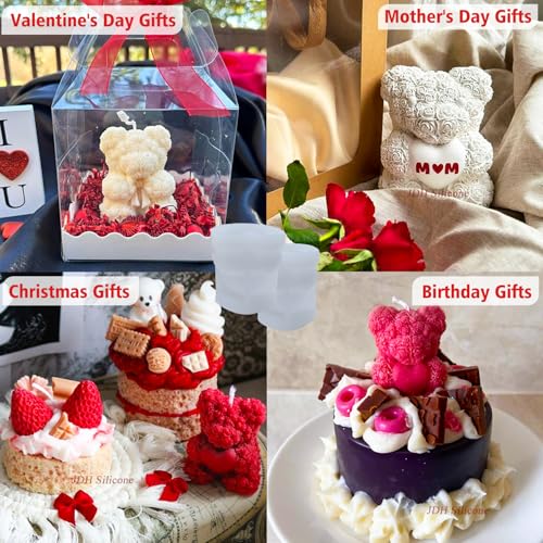 2 Pack Mini 3D Rose Bear Silicone Molds for Candle Resin Chocolate DIY
