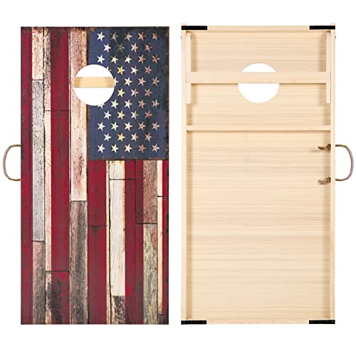 Solid Wood Cornhole Set Vintage American Flag Cornhole Outdoor Game