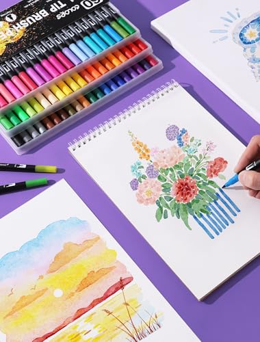 60 Colors Dual Tip Watercolor Markers Pens for School Supplies (60 Count)