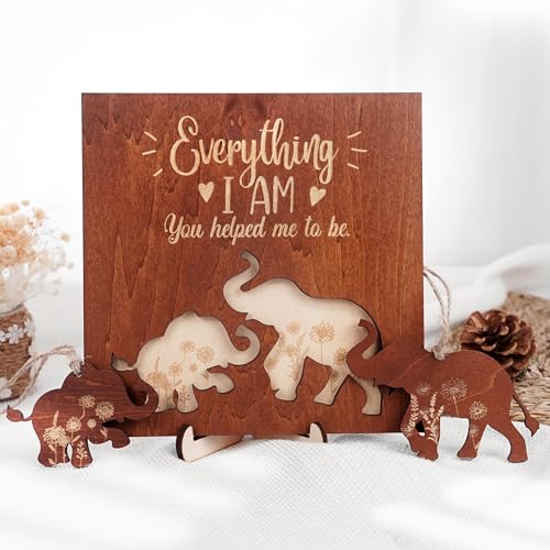 Elephant Wooden Frame Gifts for Mothers Day Mom Mama Elephant Sign Wall Decor Animal Plaque Father's Day Birthday Friendship Family Christmas Gifts for New Mom Nana Grandma from Son