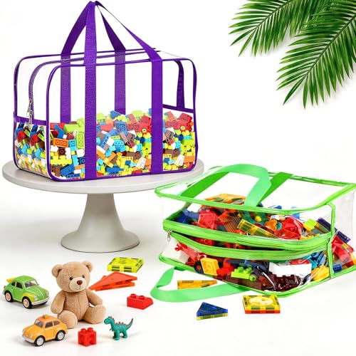 6 Colors XXL Toy Storage Bags with Labels Reusable Clear Toy Organizer (6 Count)