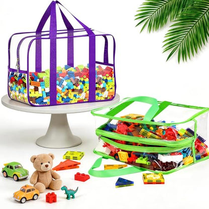 6 Colors XXL Toy Storage Bags with Labels Reusable Clear Toy Organizer (6 Count)