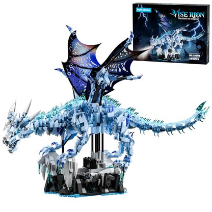 Mechanical Dark Ice Dragon Building Block Set with Hand Crank Motion Movable Head