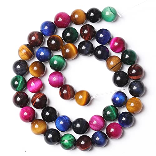 32pcs 12mm AAA Natural Colorful Tiger Eye Stone Beads Gemstone Round Spacer Loose Beads for Jewelry Making DIY Bracelet Necklace (16 Count)