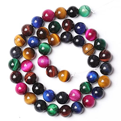 32pcs 12mm AAA Natural Colorful Tiger Eye Stone Beads Gemstone Round Spacer Loose Beads for Jewelry Making DIY Bracelet Necklace (16 Count)