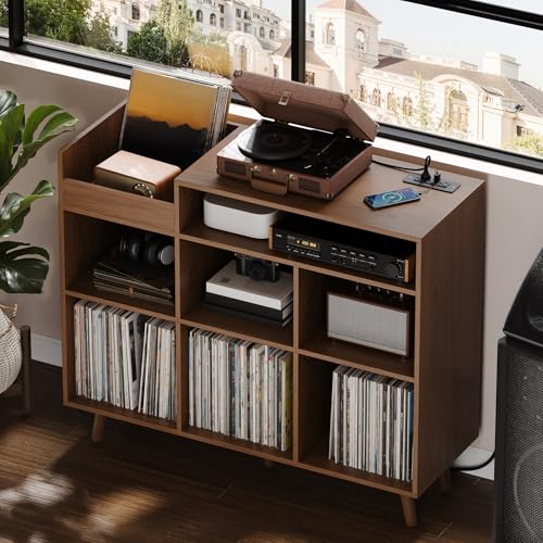 Large Record Player Stand with Vinyl Storage Cabinet