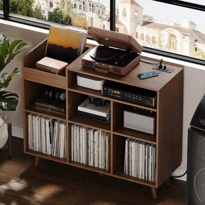 Large Record Player Stand with Vinyl Storage Cabinet