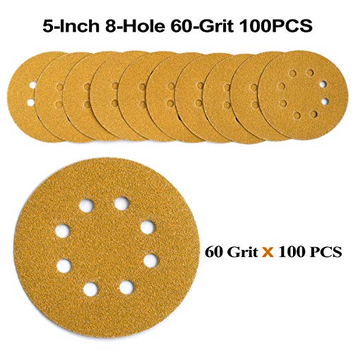 5-Inch 8-Hole Hook and Loop Sanding Discs 60-Grit, 100-Pack (100 Count)