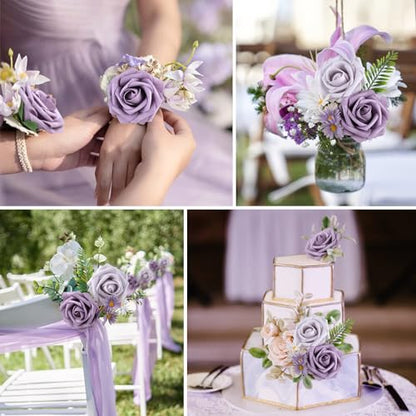 Pale Lavender Rose 25pcs Real Looking Artificial Flowers w