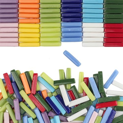 228g Assorted Colors Strips Glass Mosaic Tiles for Crafts Bulk (150 Count)