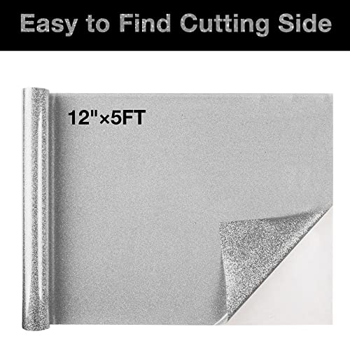 Silver Glitter HTV Heat Transfer Vinyl Roll 12 inch x 10 ft Iron on Vinyl for T Shirts Crafts