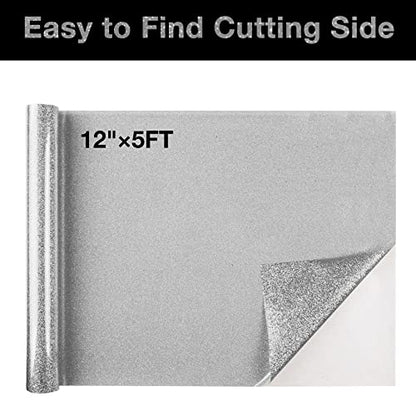 Silver Glitter HTV Heat Transfer Vinyl Roll 12 inch x 10 ft Iron on Vinyl for T Shirts Crafts