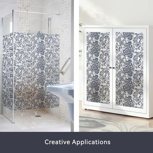 Blue Bohemian Decorative Privacy Window Film Patterns 17.7in X 78.7in