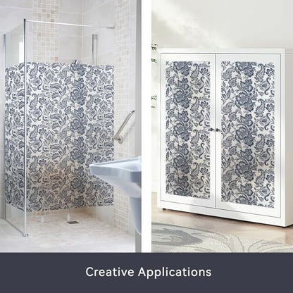 Blue Bohemian Decorative Privacy Window Film Patterns 17.7in X 78.7in