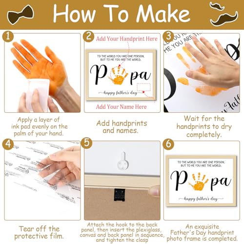 Best Papa Handprint Art Gifts DIY Kit Father's Day Craft from Daughter or Son Handprint Keepsake with Wood Frame for Him Dad Papa Grandpa Father's Day Birthday Holiday Activities 12x16inch