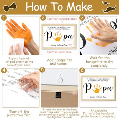 Best Papa Handprint Art Gifts DIY Kit Father's Day Craft from Daughter or Son Handprint Keepsake with Wood Frame for Him Dad Papa Grandpa Father's Day Birthday Holiday Activities 12x16inch