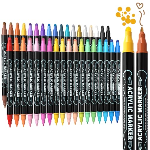 36 Colors Precision Dual Tip Acrylic Paint Markers Pens (36 Count)