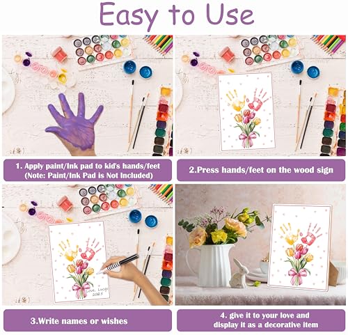 Pink Flower Handprint Keepsake Making Wooden Sign with Stand 9x12