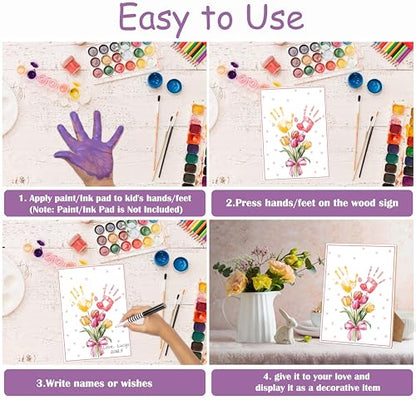 Pink Flower Handprint Keepsake Making Wooden Sign with Stand 9x12