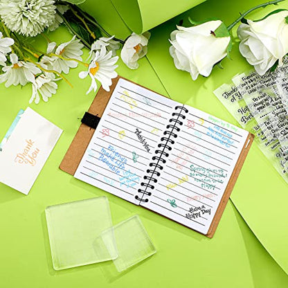 4 Sheet Sentiments Rubber Clear Stamps Set for Card Making and DIY Scrapbooking Journaling 2 Acrylic Stamp Blocks with Grid Lines for Valentine Birthday Wedding Wife Husband Anniversary Card (6 Count)