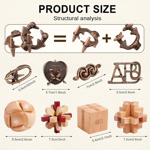 16 PCS Metal & Wooden Brain Teaser Puzzle Set (72 Count)
