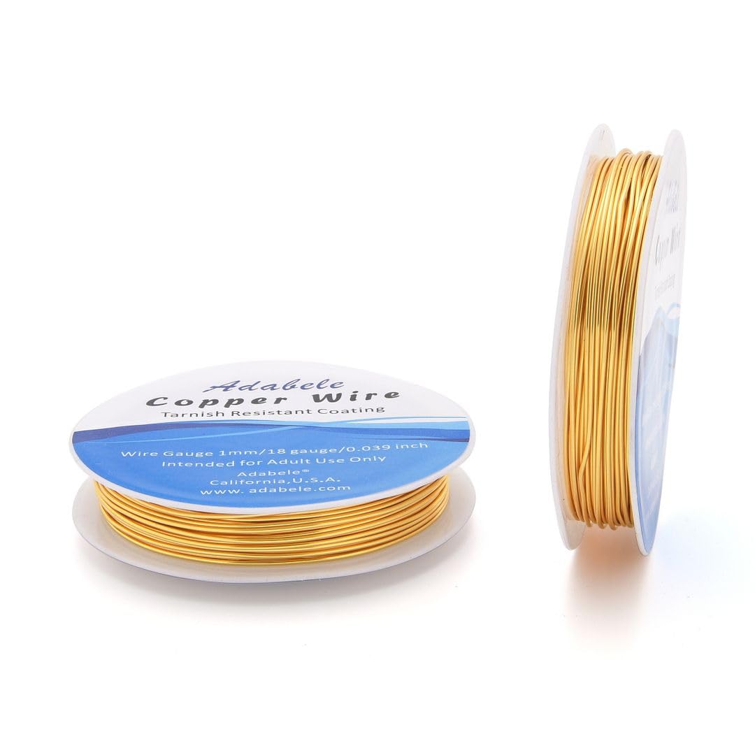 Adabele 65 Feet Premium Tarnish Resistant Round Jewelry Wire Copper Beading Wire Spool Bulk (1mm/18 Gauge) 18K Gold Plated for DIY Craft Jewelry Making BF286-10 - Crafty Corner