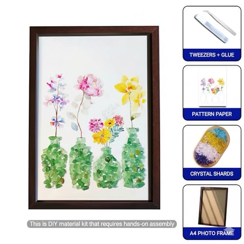 DIY Natural Crystal Mosaic Art Kit with Frame Gemstone Flower Vase Decor