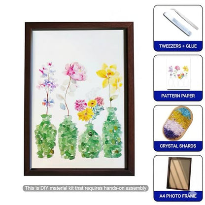 DIY Natural Crystal Mosaic Art Kit with Frame Gemstone Flower Vase Decor