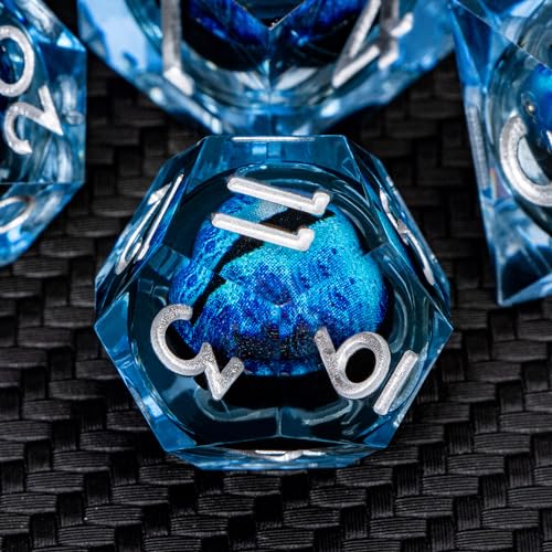 DND Resin Dice Dragon Eye Dice Liquid Core Blue Sharp Edged Dice Set with Gift Box