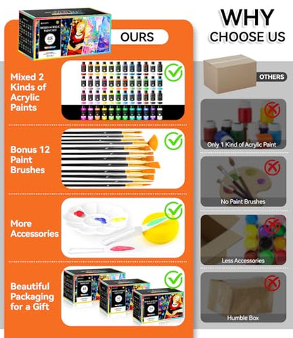 64 PCS Classic & Pastel & Metallic & Glow in the Dark Acrylic Paint Set
