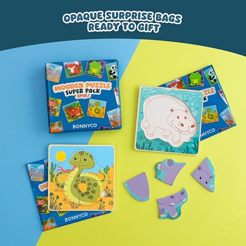 4 Pieces Wooden Puzzles Pack 16 Party Favors for Kids 1 to 5. Birthday Goodie Bags Stuffers (16 Count)