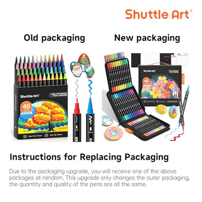 48 Colors Brush & Fine Tip Acrylic Paint Markers (48 Count)