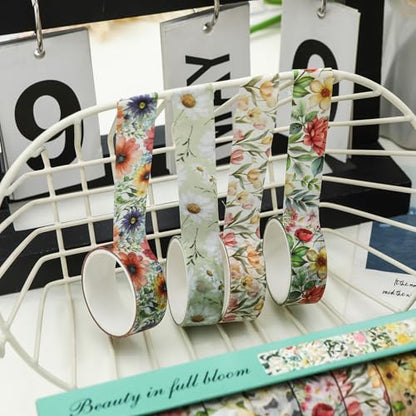 10 Rolls Blooming Flowers Washi Tape Set Floral Arts Adhesive Tapes Colorful Garden Decorative Masking Tape Sets for Craft (10 Count)