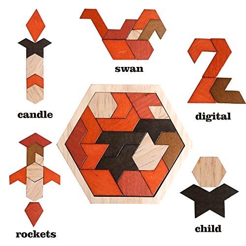 Wooden Hexagon Blocks Puzzle (16 Count)