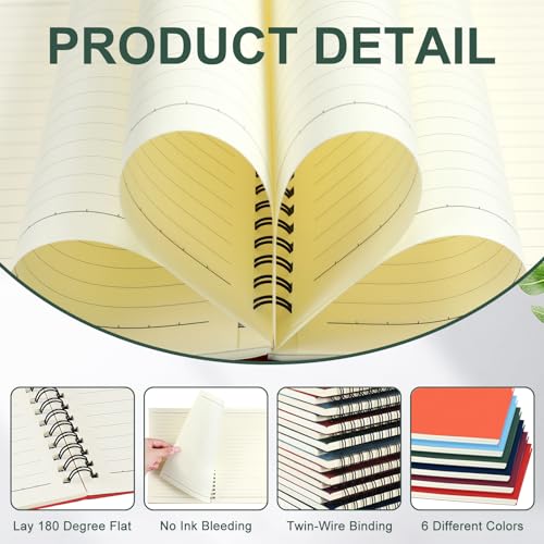 Spiral Notebook Bulk A5 College Ruled Journals Notebooks Lined 8.3 x 5.5 Inch Note Books Writing Thick Paper Notebook for Christmas Office Business School Gifts Supplies (6 Count)