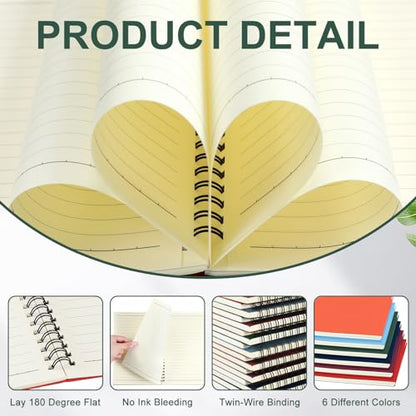 Spiral Notebook Bulk A5 College Ruled Journals Notebooks Lined 8.3 x 5.5 Inch Note Books Writing Thick Paper Notebook for Christmas Office Business School Gifts Supplies (6 Count)
