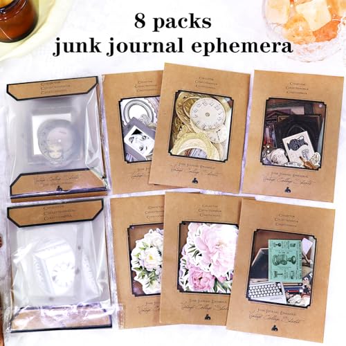 Vintage Junk Journal Items Kit Pre Cut Paper Cards Cutout Cardstock Art Aesthetic Decor Hollow Out Craft Elements Small Embellishments Supplies for Adults Scrapbook Pack