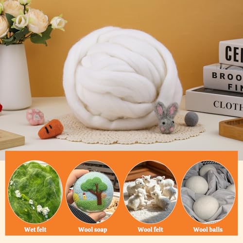 3.53oz Needle Felting Wool Roving for Needle Felting White Felting Wool (3.53 Ounce)