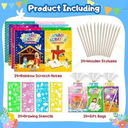 24 Pack Rainbow Scratch Notebook Art Party Favors for Kids
