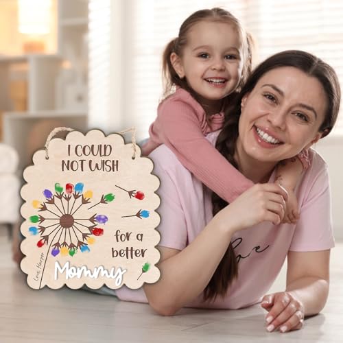 DIY Mothers Day Fingerprints Dandelion Craft Hanging Sign for New Mom Mama