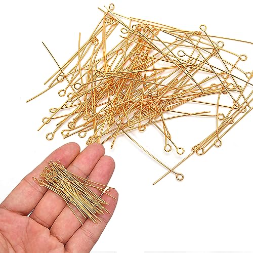 100pcs 18K Gold Filled Eye Pins Non Tarnish Craft Earring Bracelet Jewelry Making Accessories Supplies (100 Count)