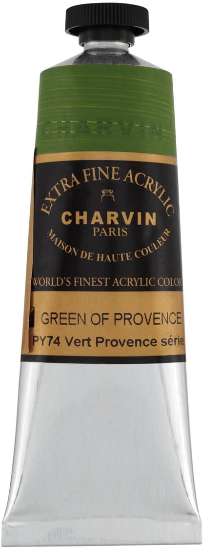 Charvin Extra Fine Professional Acrylic Paint - Green of Provence, 60ml Tube, Triple-Milled, Lightfast Pigments, Open Stock Artist Acrylic Paints in Nature-Inspired Hues