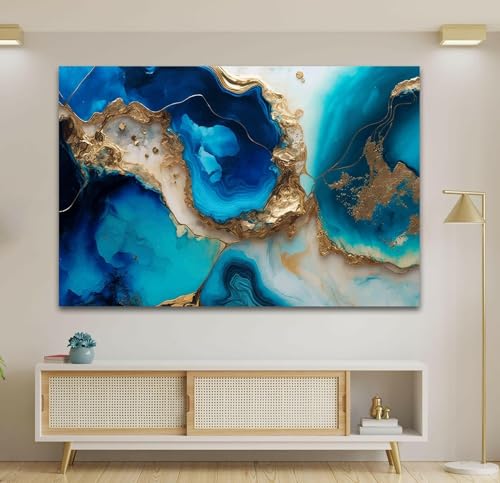 12Wx10H'' Blue Alcohol ink Glass Wall ArtTempered Glass Printing Wall Decor Large Wall Art Wall Hangings