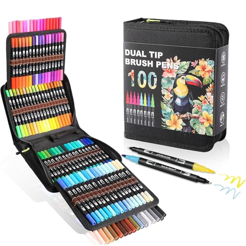 100 Colors Dual Tip Watercolor Markers Pens for School Supplies (100 Count)