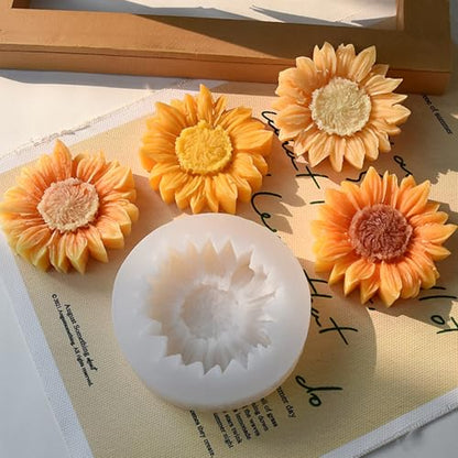 2PCS Sunflower Candle Mold Unique Flower Silicone Fondant Chocolate Cake Decor Molds 3D Floral Silicone Molds for Resin Candle Soap Wax Polymer Clay Concrete Art Craft Home Ornament (2 Count)
