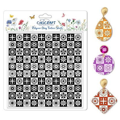 Lattice Pattern Polymer Clay Texture Sheets Geometric Flowers Silicone Texture Stamp Clay Texture Mat Modeling Pattern Pad Sheets for Jewelry and Earrings Tools