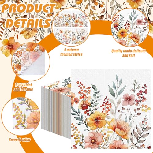200 Pieces Fall Floral Cocktail Napkins 2
