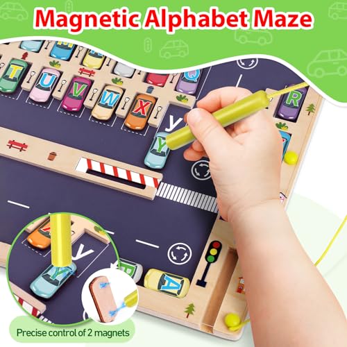 Wooden Magnetic Alphabet Maze Letter Puzzle Montessori Toys for Boys Gift (26 Count)