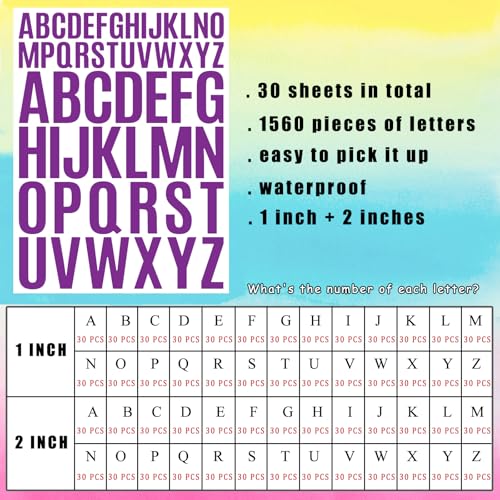 Letter Stickers 1560 Pieces 30 Sheets Stick on Vinyl Letters Capital Alphabet Sticker Letter for Craft Bulletin Boards Classroom Home Business Decor (1560 Count)